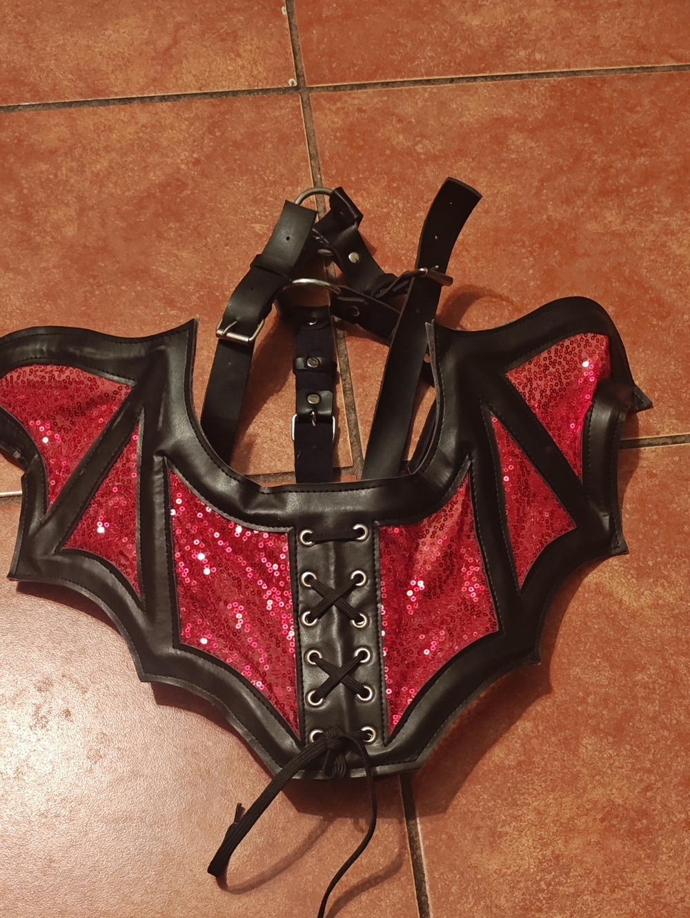Red Sequin Bat Wing Kids Costume Harness